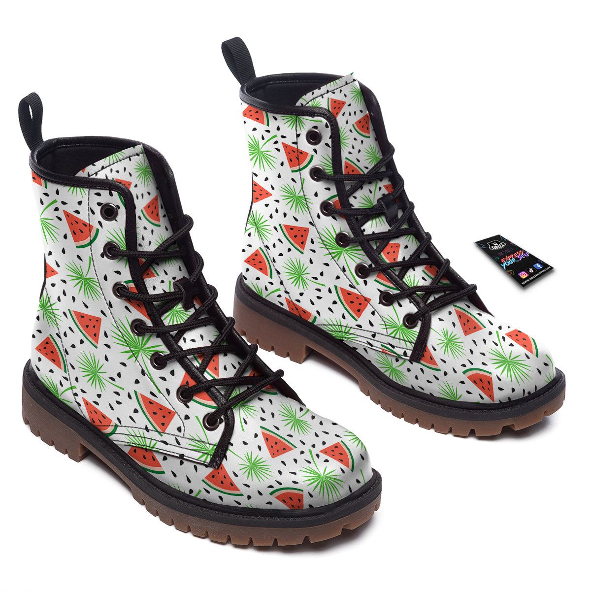 Palm Leaf Watermelon White Print Pattern Work Boots-grizzshop
