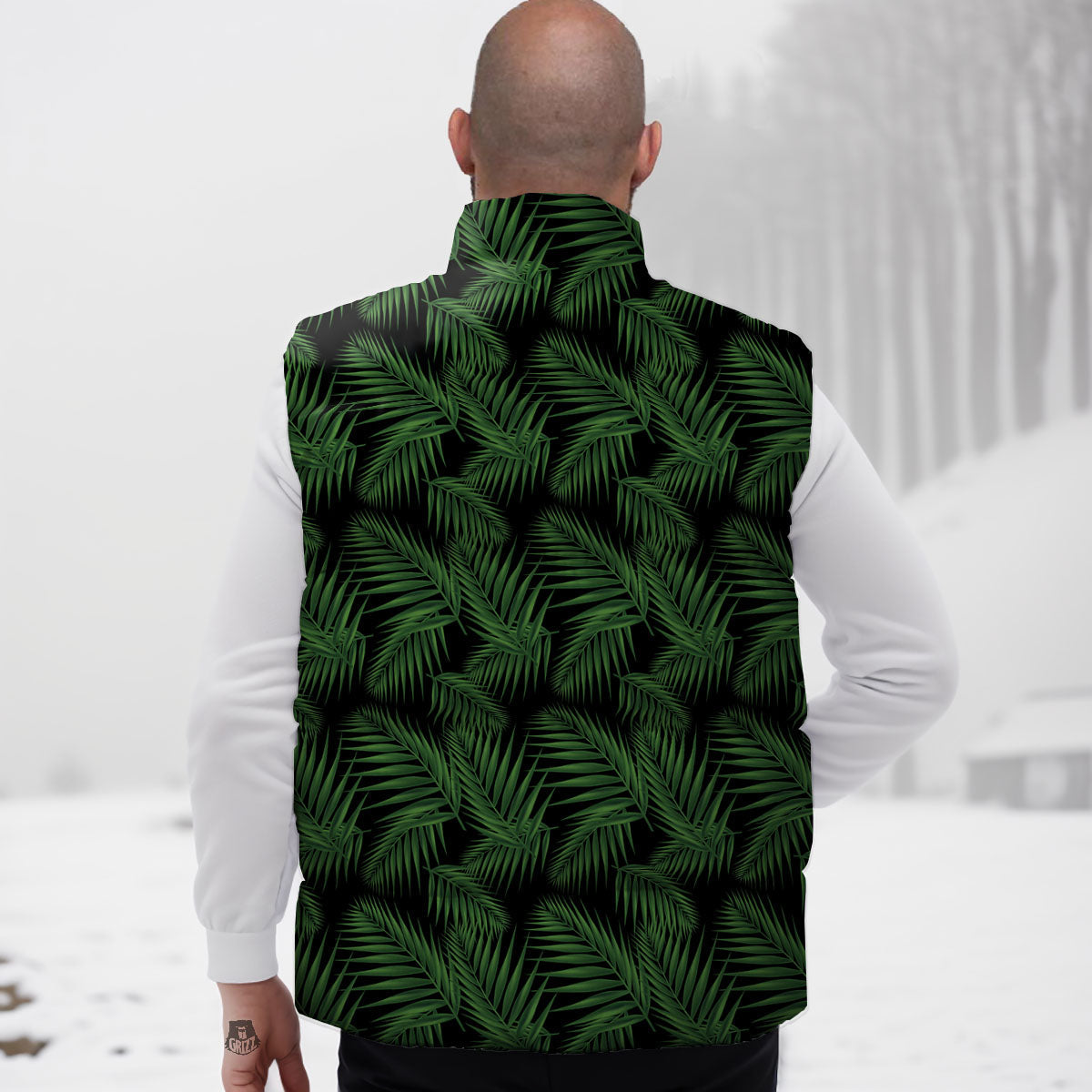 Palm Leave Night Tropical Print Pattern Down Vest-grizzshop