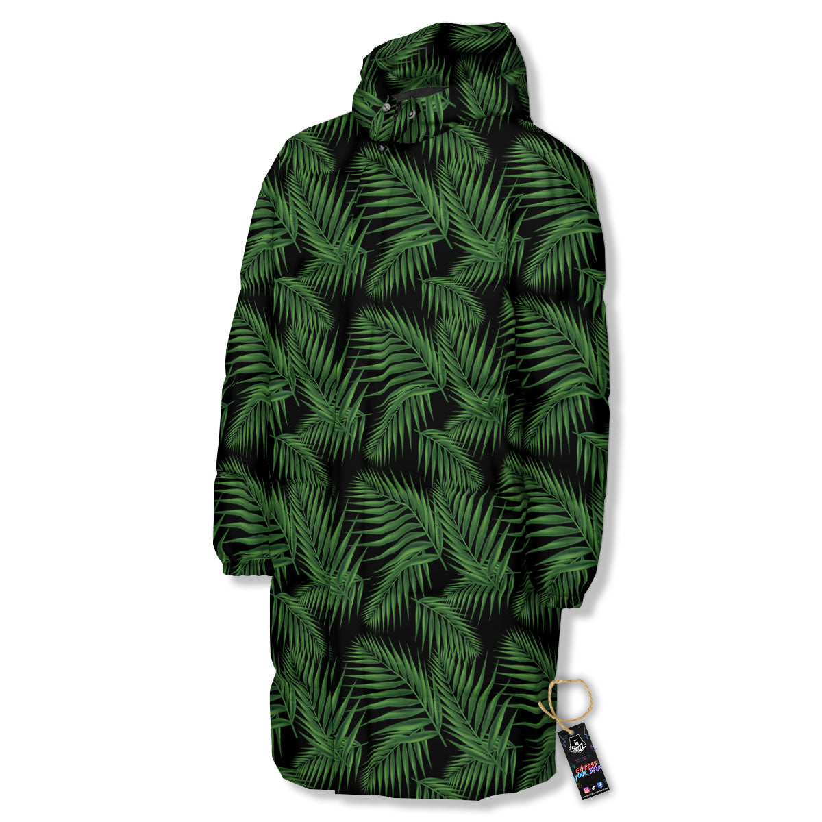 Palm Leave Night Tropical Print Pattern Long Down Jacket-grizzshop