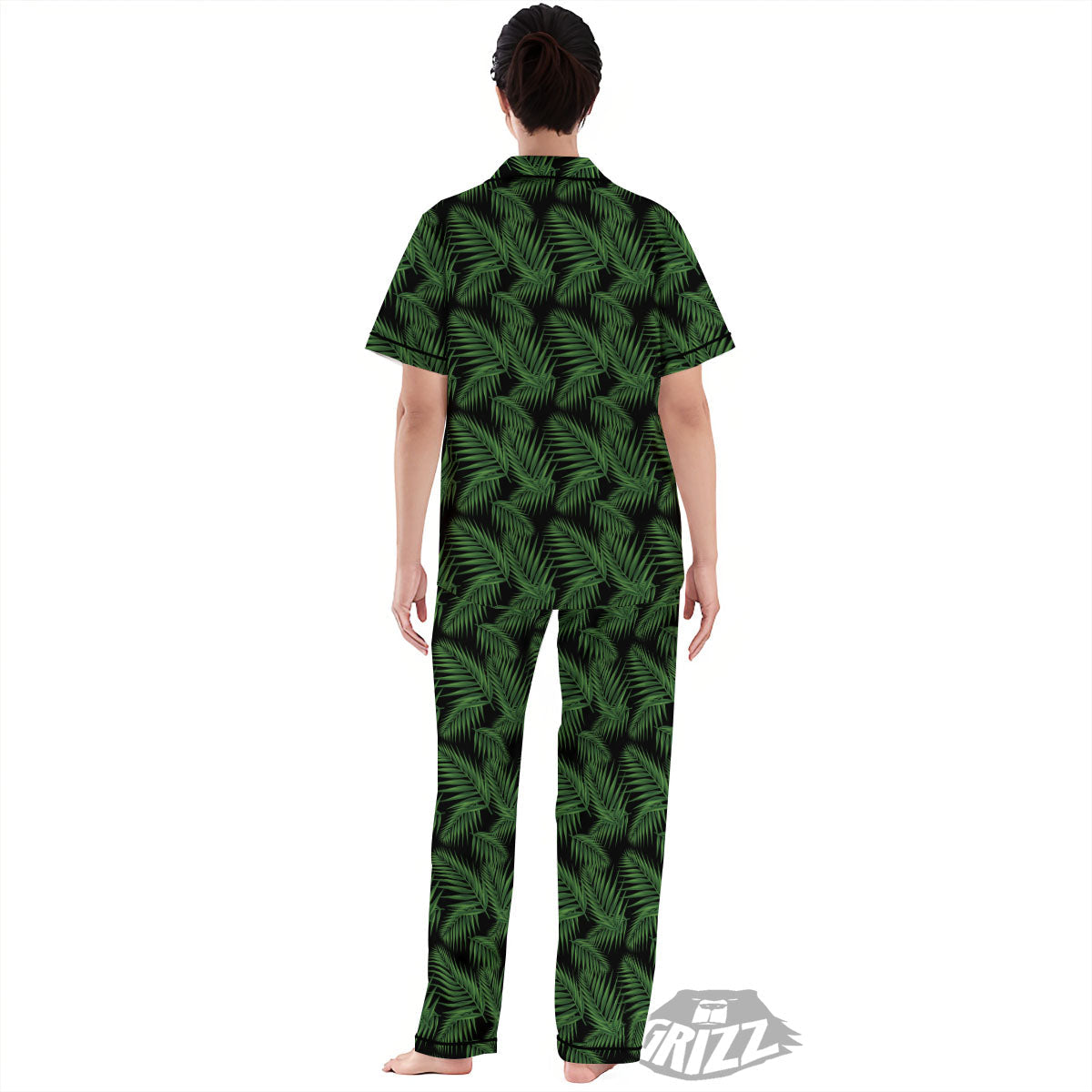 Palm Leave Night Tropical Print Pattern Women's Pajamas Set-grizzshop