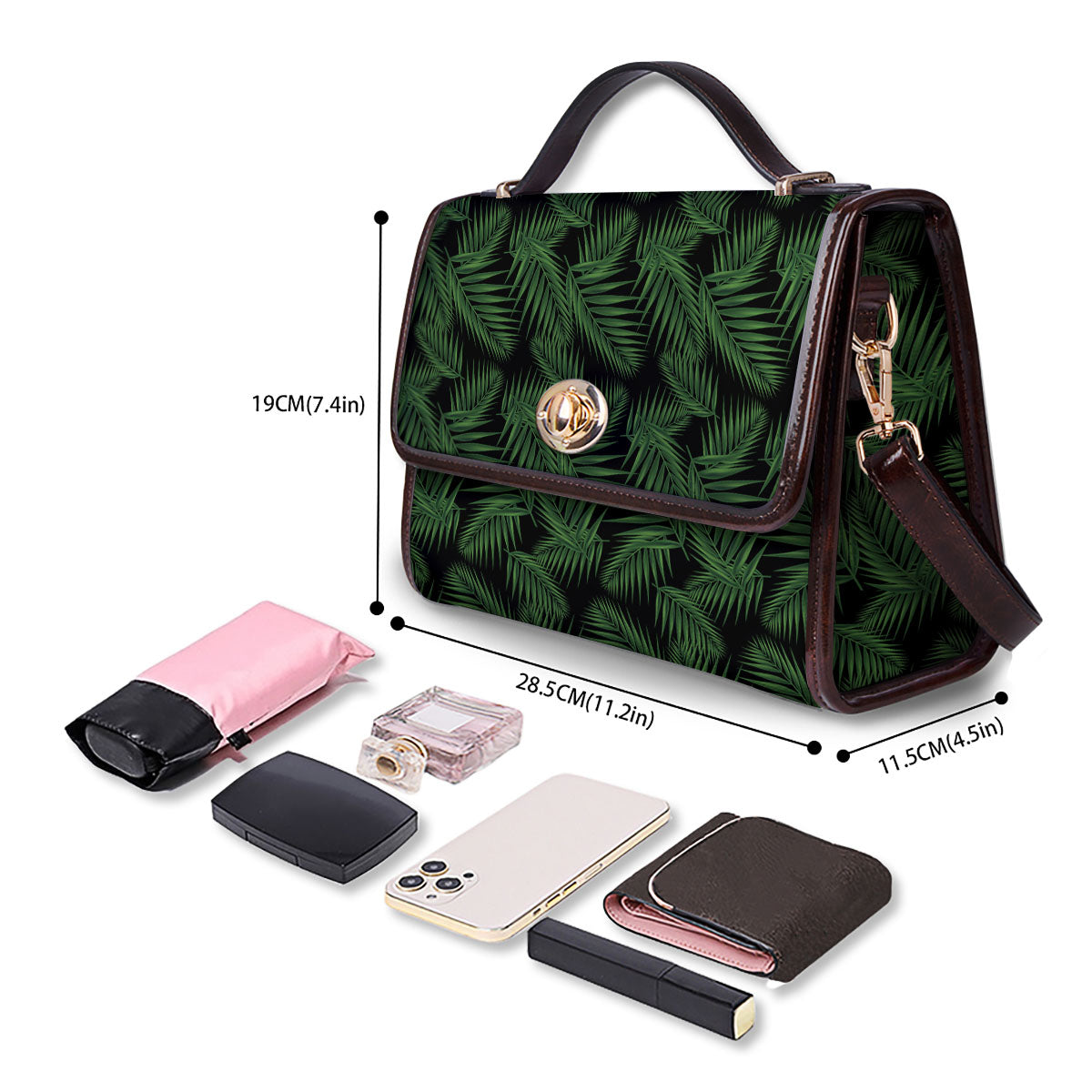Palm Leave Night Tropical Print Pattern Women's Satchel Bag-grizzshop