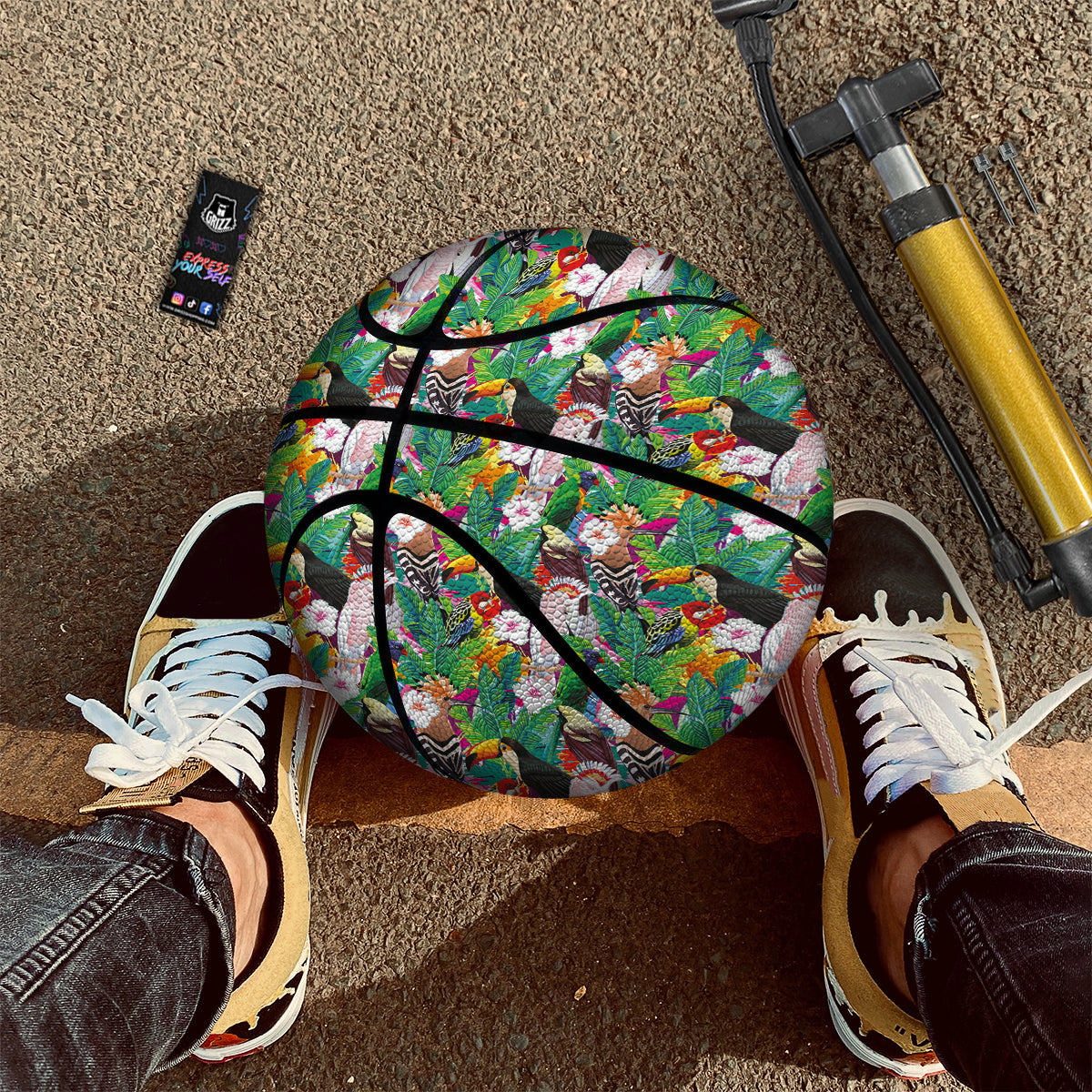 Palm Leaves And Bird Of Paradise Print Basketball-grizzshop