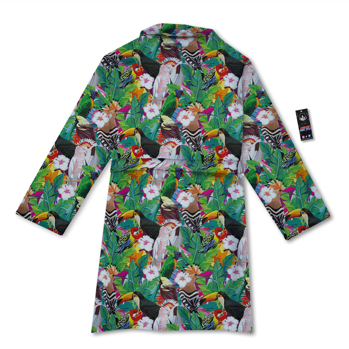 Palm Leaves And Bird Of Paradise Print Bathrobe-grizzshop