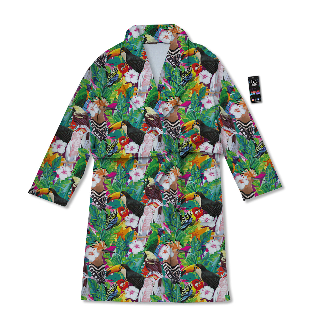 Palm Leaves And Bird Of Paradise Print Bathrobe-grizzshop