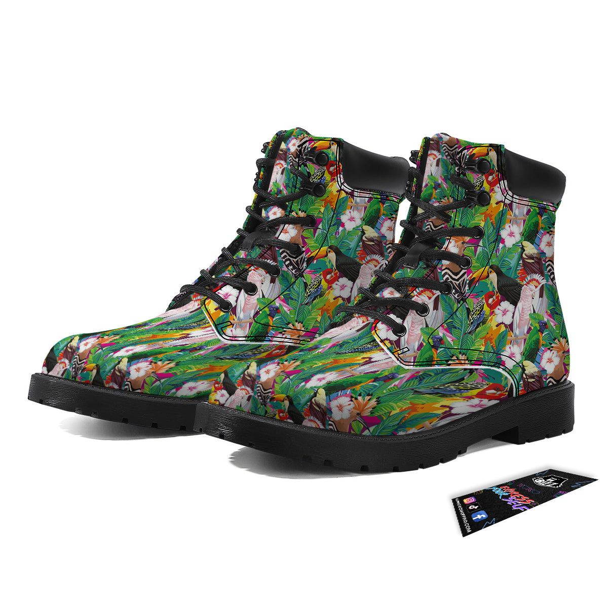 Palm Leaves And Bird Of Paradise Print Boots-grizzshop