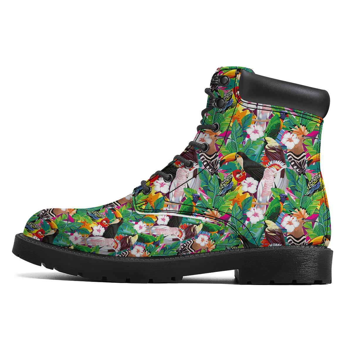 Palm Leaves And Bird Of Paradise Print Boots-grizzshop