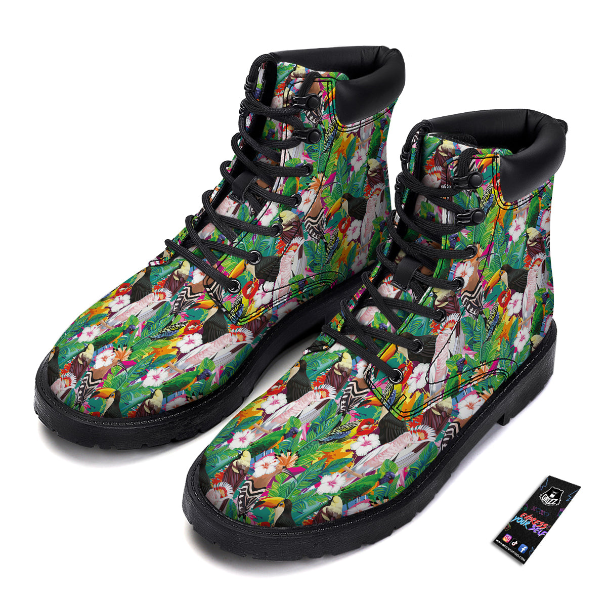 Palm Leaves And Bird Of Paradise Print Boots-grizzshop