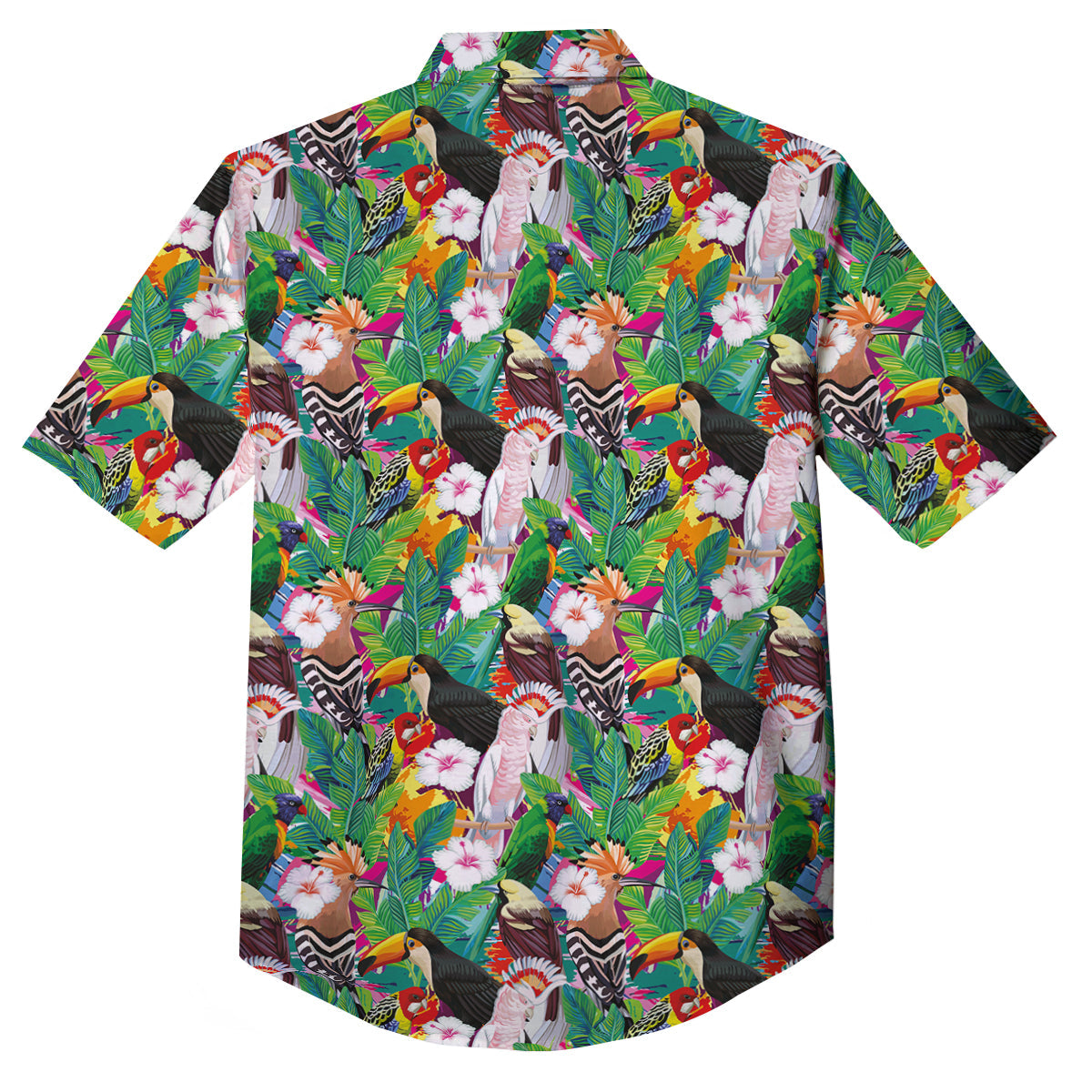 Palm Leaves And Bird Of Paradise Print Button Up Shirt-grizzshop