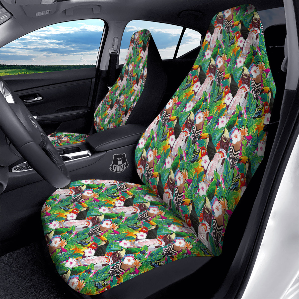 Palm Leaves And Bird Of Paradise Print Car Seat Covers-grizzshop