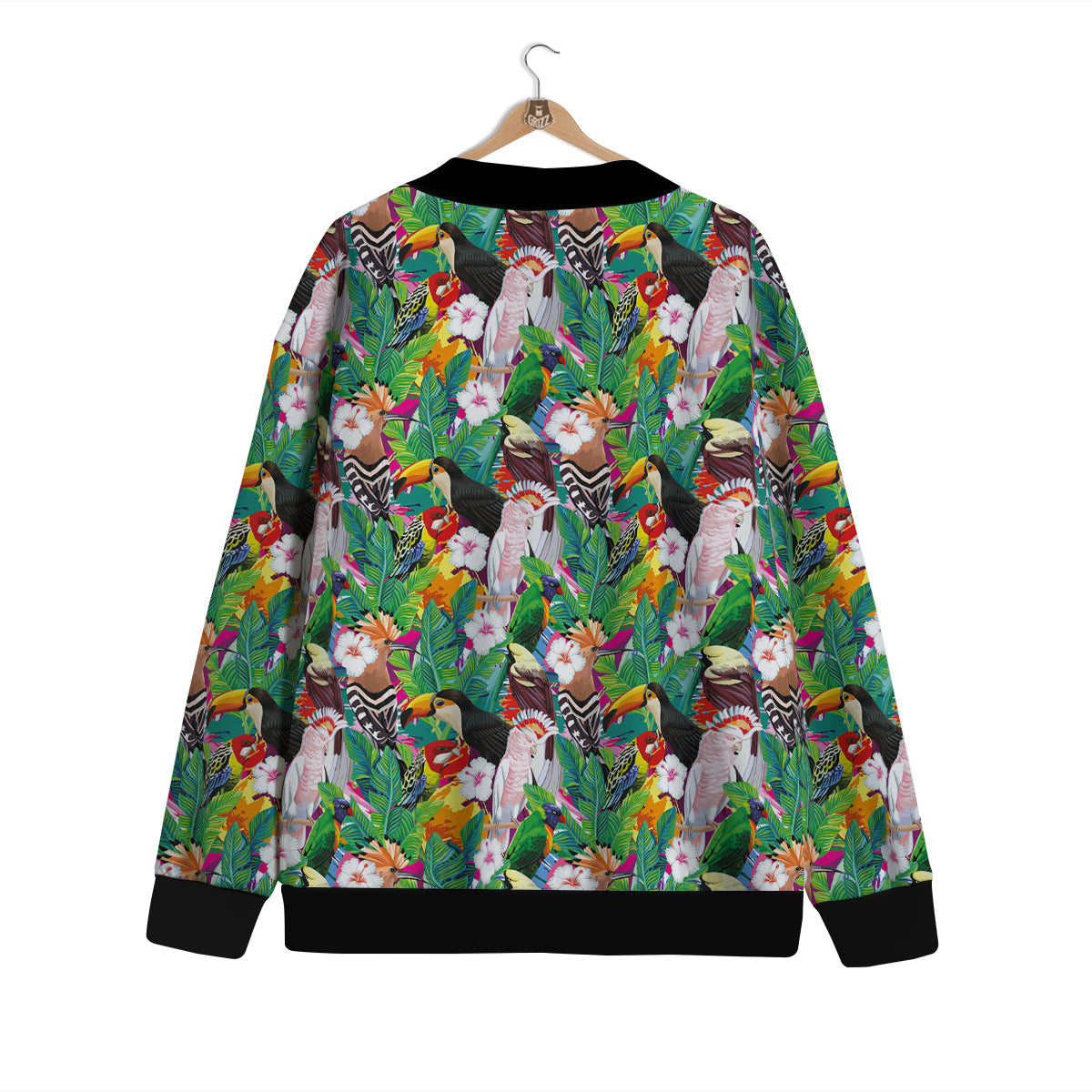 Palm Leaves And Bird Of Paradise Print Cardigan-grizzshop