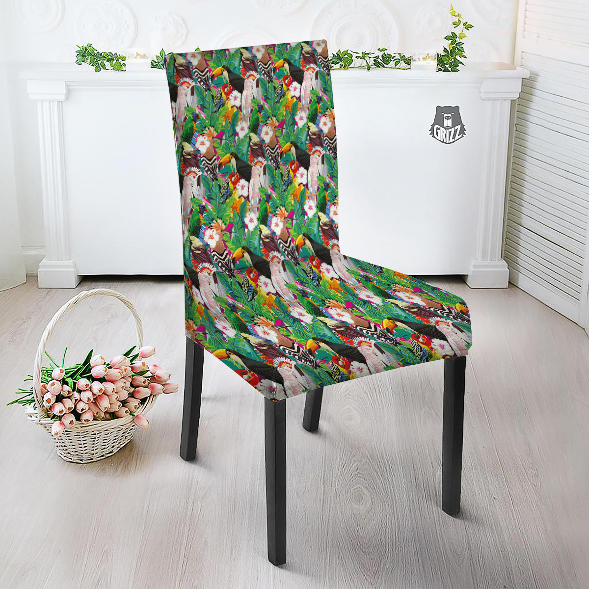 Palm Leaves And Bird Of Paradise Print Dining Chair Slipcover-grizzshop