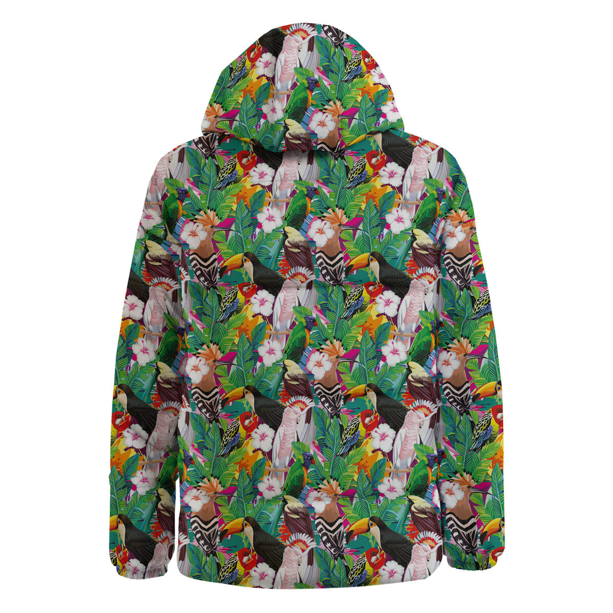 Palm Leaves And Bird Of Paradise Print Down Jacket-grizzshop