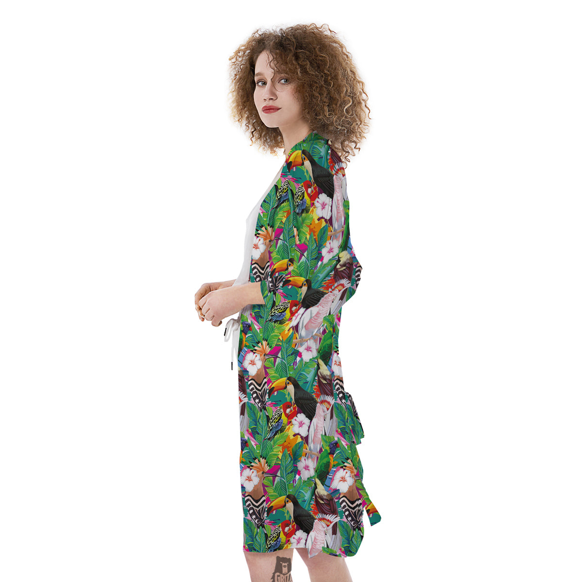 Palm Leaves And Bird Of Paradise Print Kimono-grizzshop