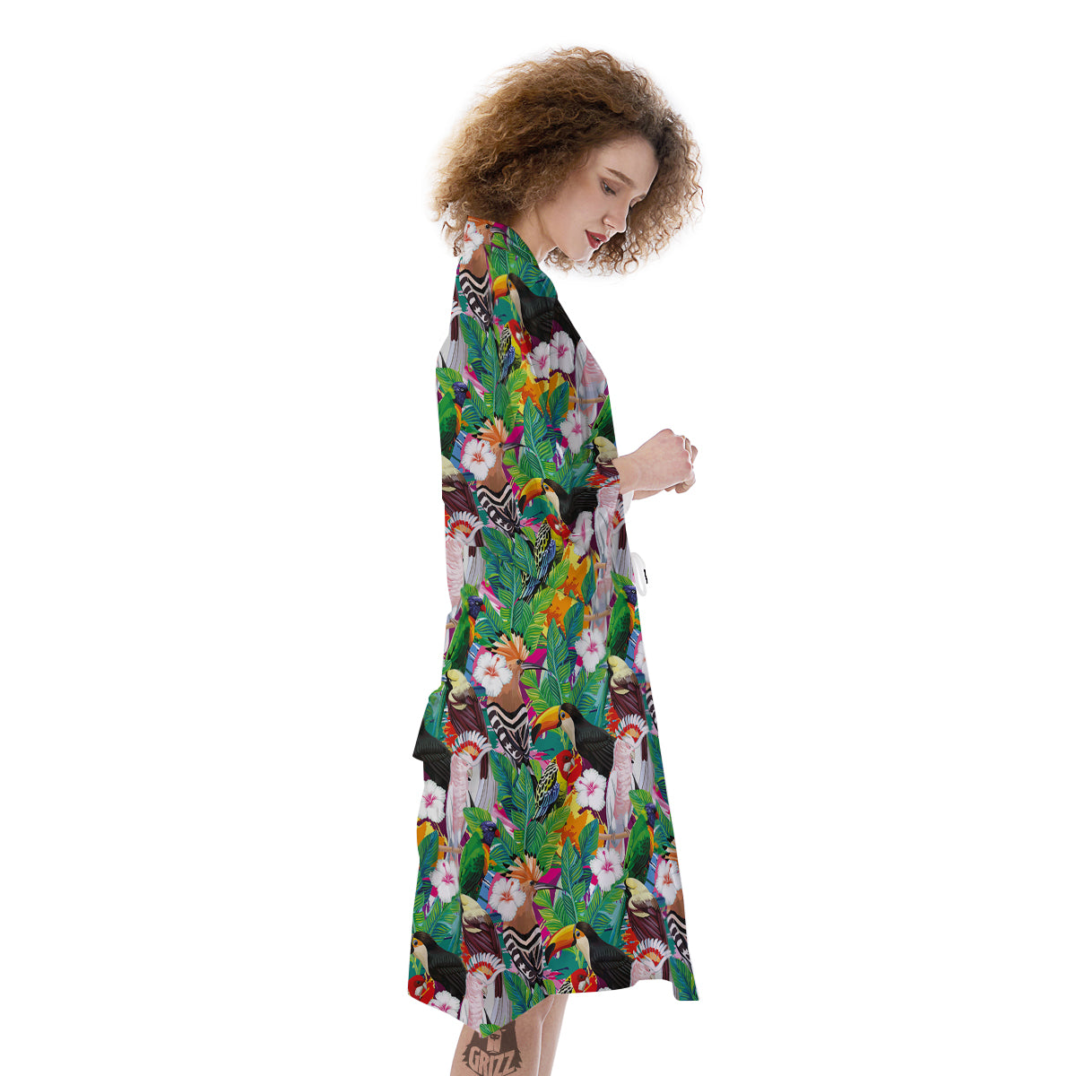 Palm Leaves And Bird Of Paradise Print Kimono-grizzshop