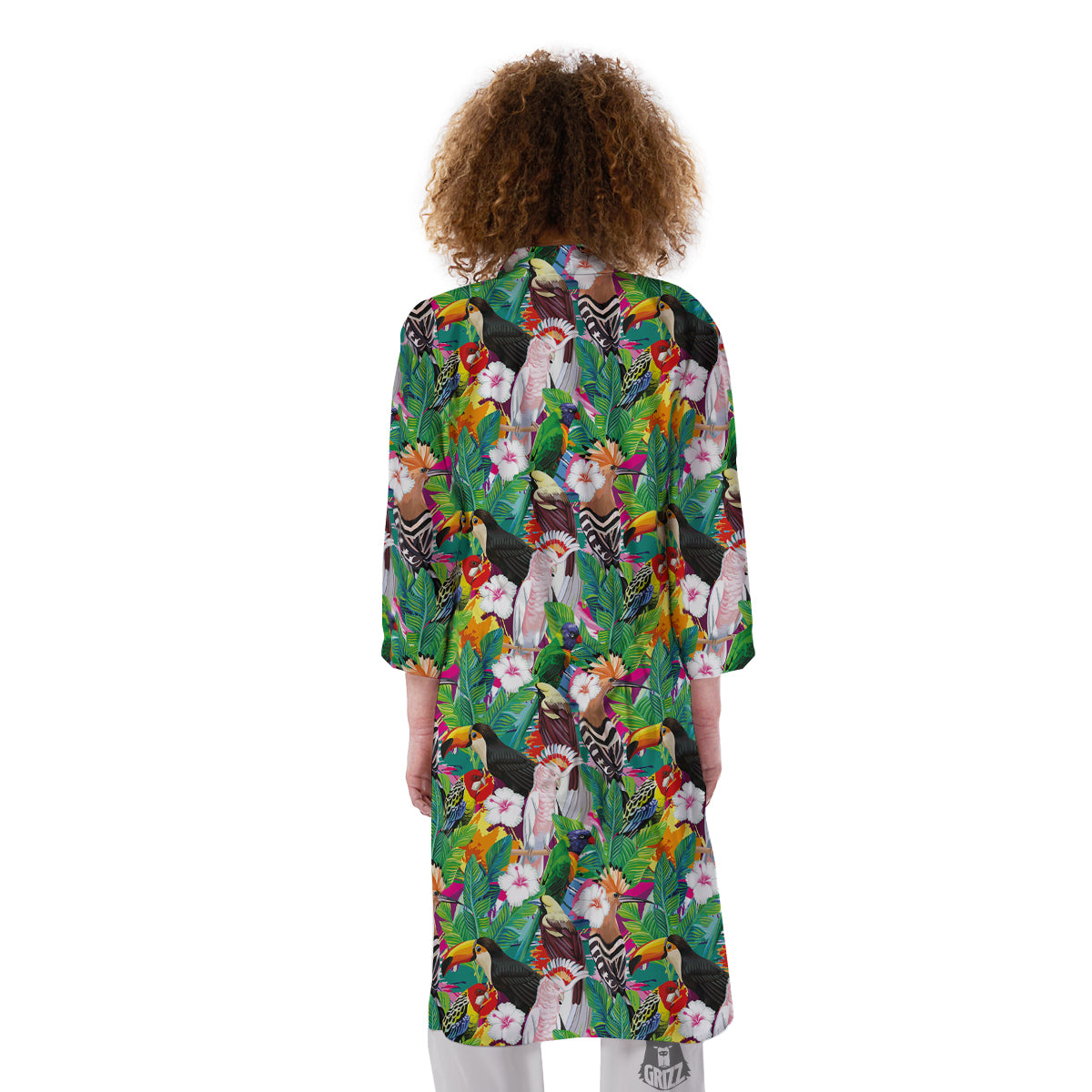 Palm Leaves And Bird Of Paradise Print Kimono-grizzshop