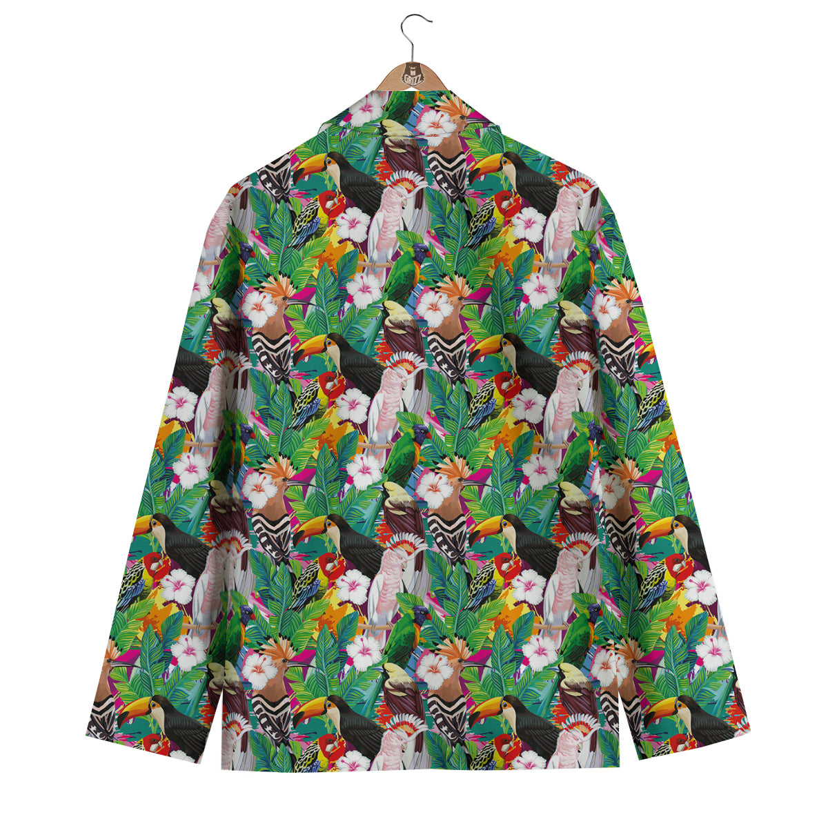 Palm Leaves And Bird Of Paradise Print Men's Blazer-grizzshop