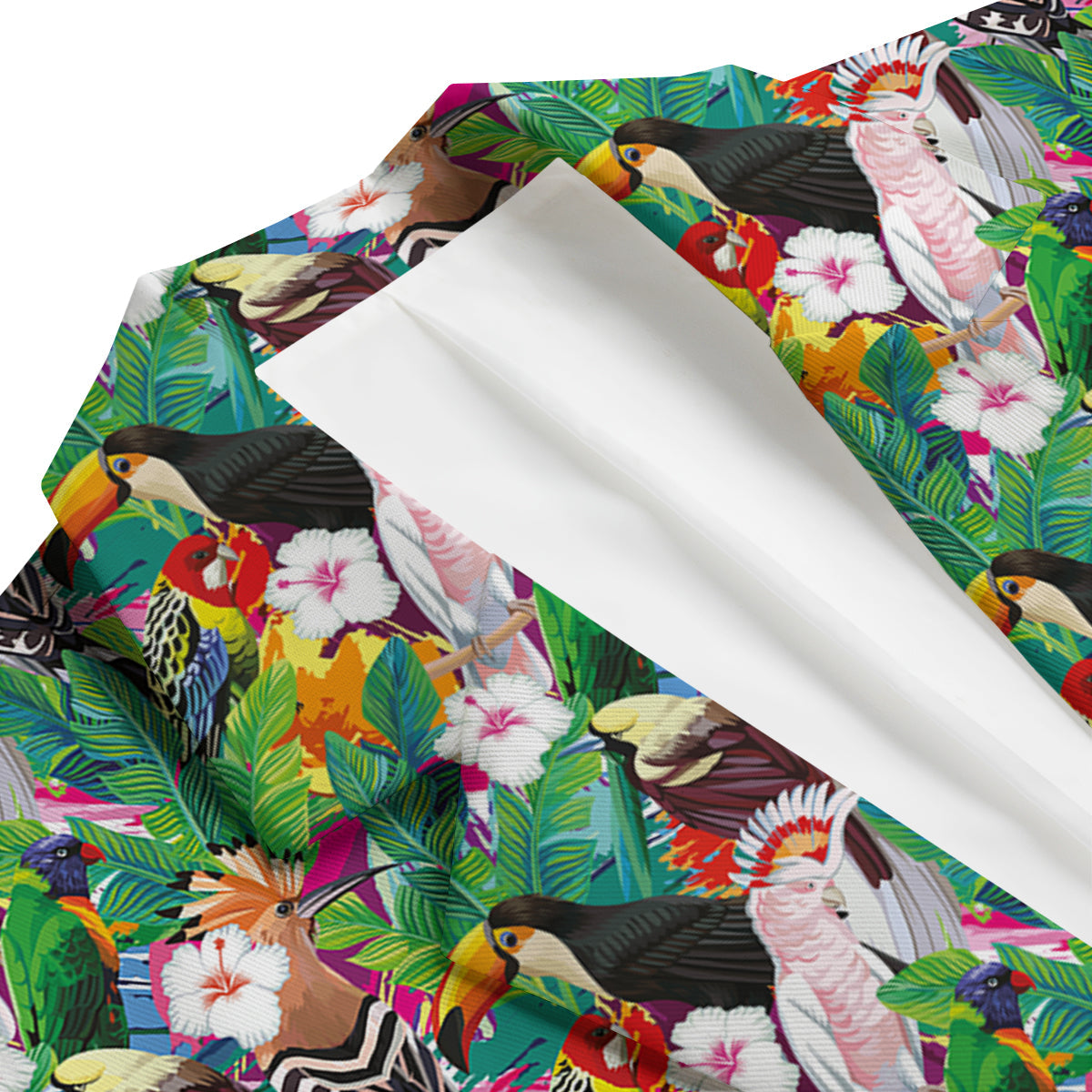 Palm Leaves And Bird Of Paradise Print Men's Blazer-grizzshop