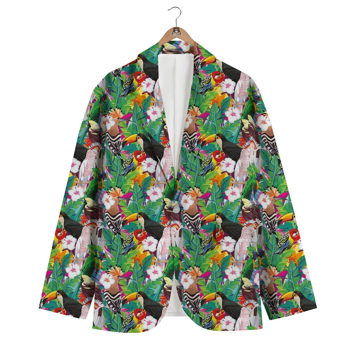 Palm Leaves And Bird Of Paradise Print Men's Blazer-grizzshop
