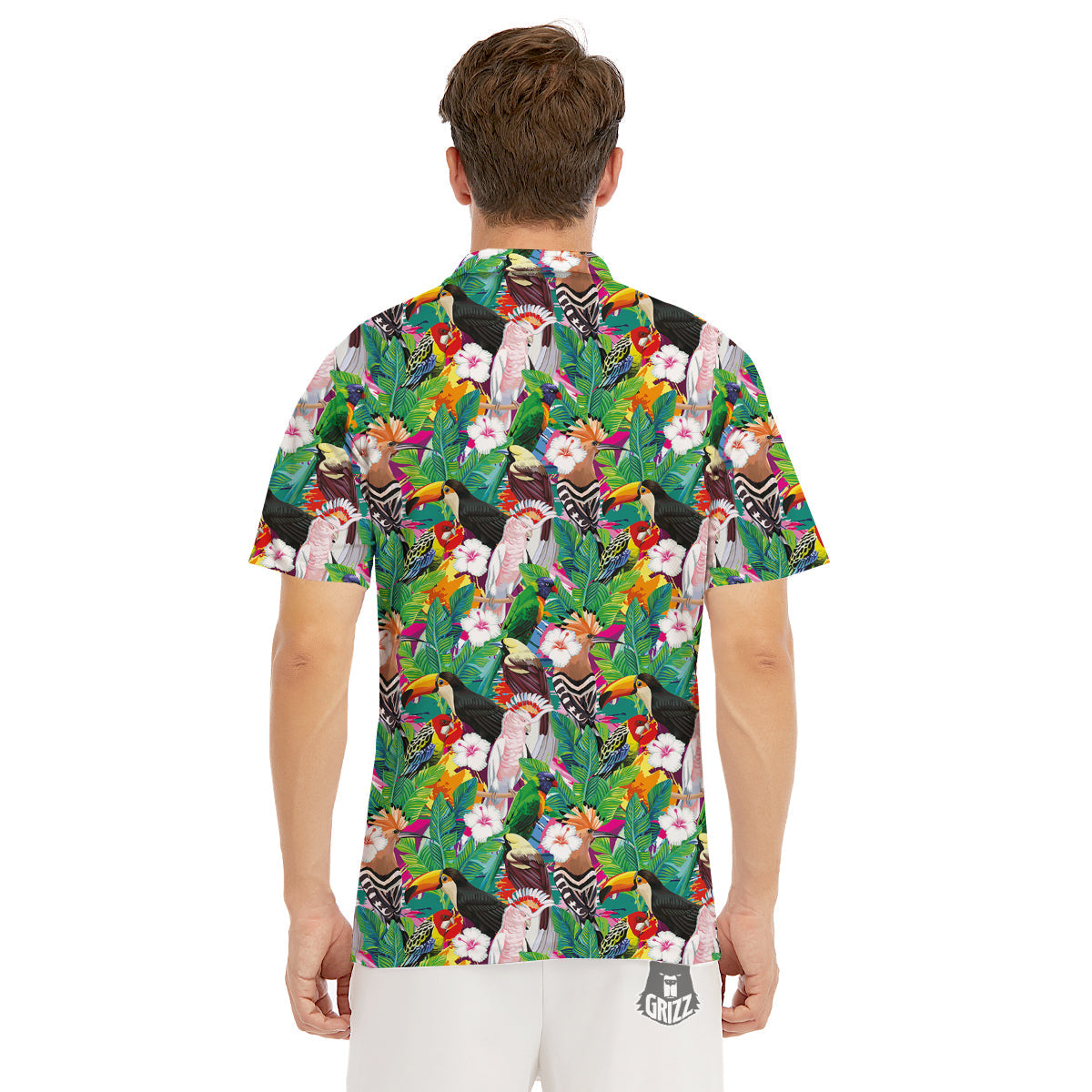 Palm Leaves And Bird Of Paradise Print Men's Golf Shirts-grizzshop