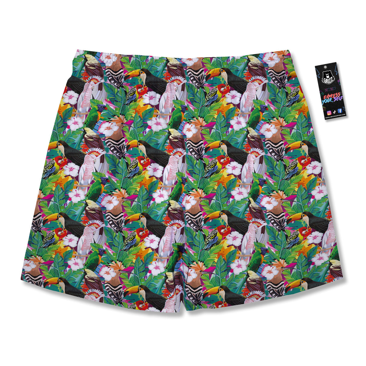 Palm Leaves And Bird Of Paradise Print Men's Running Shorts-grizzshop