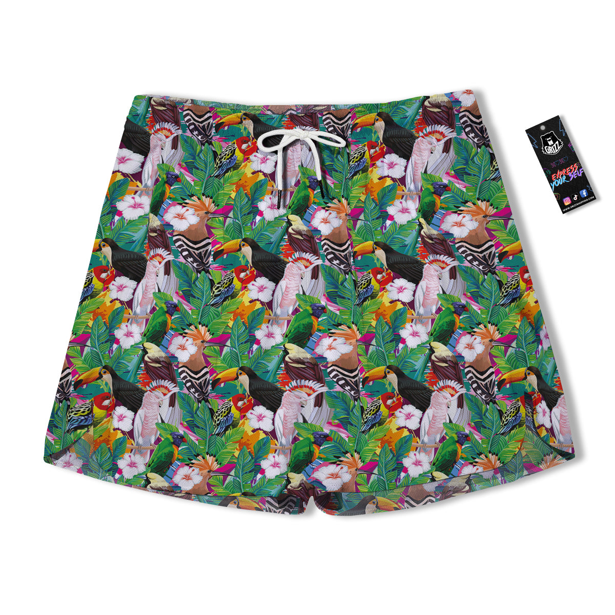 Palm Leaves And Bird Of Paradise Print Men's Running Shorts-grizzshop