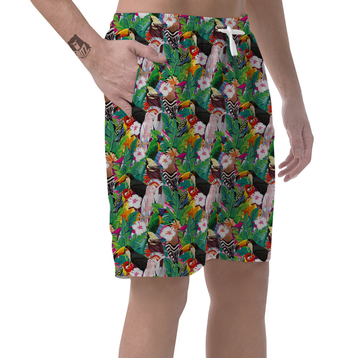 Palm Leaves And Bird Of Paradise Print Men's Shorts-grizzshop