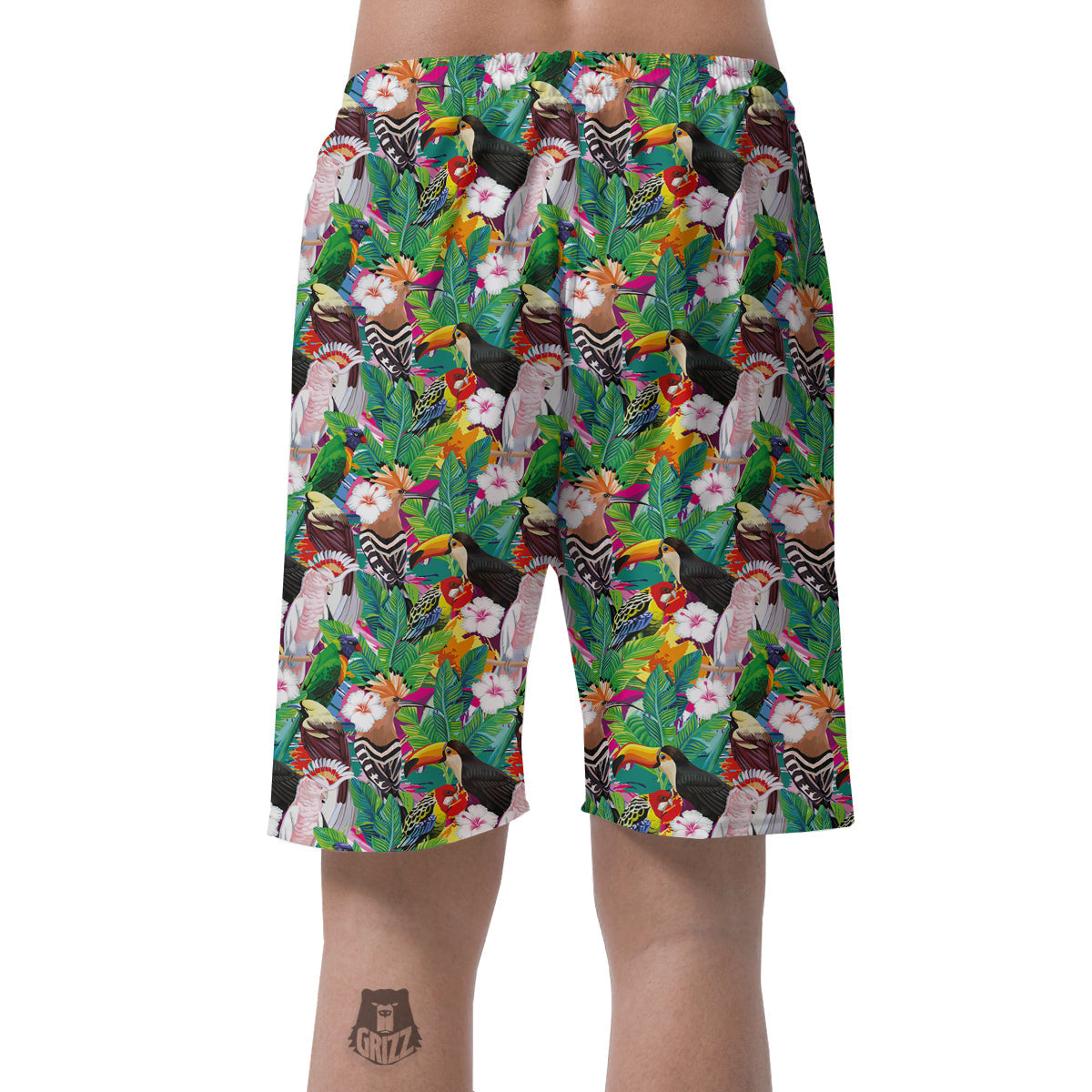 Palm Leaves And Bird Of Paradise Print Men's Shorts-grizzshop