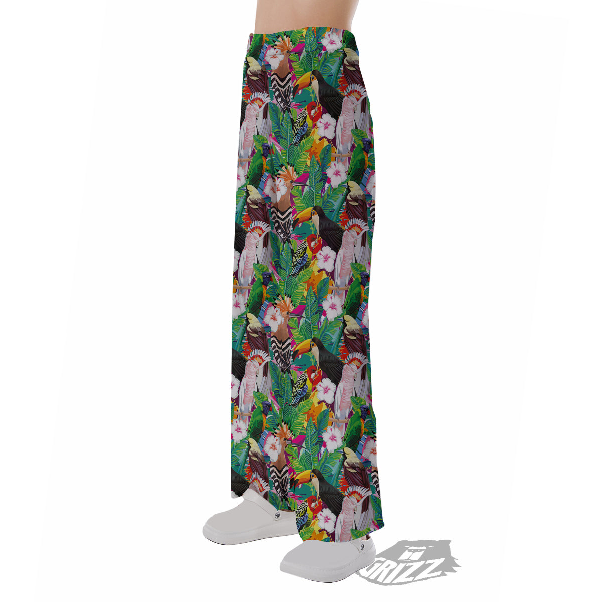 Palm Leaves And Bird Of Paradise Print Pajama Pants-grizzshop