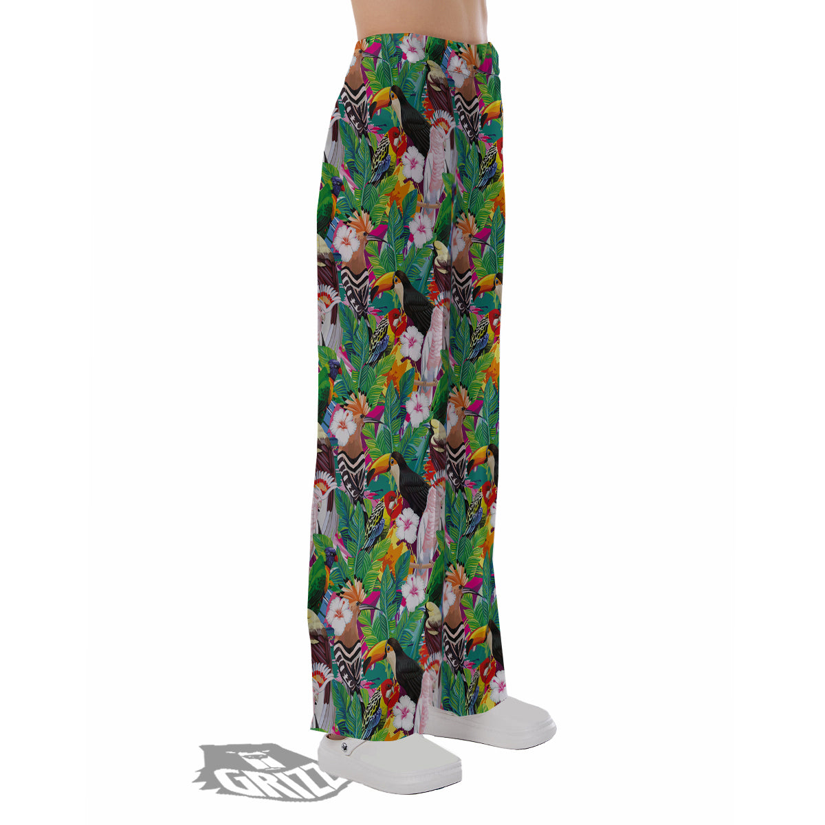 Palm Leaves And Bird Of Paradise Print Pajama Pants-grizzshop