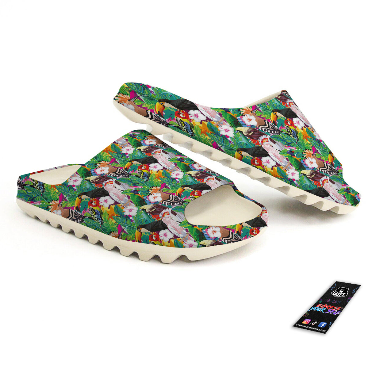 Palm Leaves And Bird Of Paradise Print Sandals-grizzshop