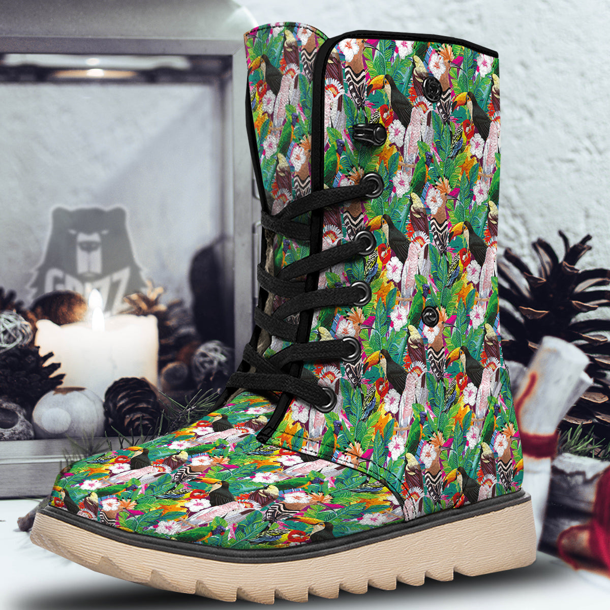 Palm Leaves And Bird Of Paradise Print Snow Boots-grizzshop