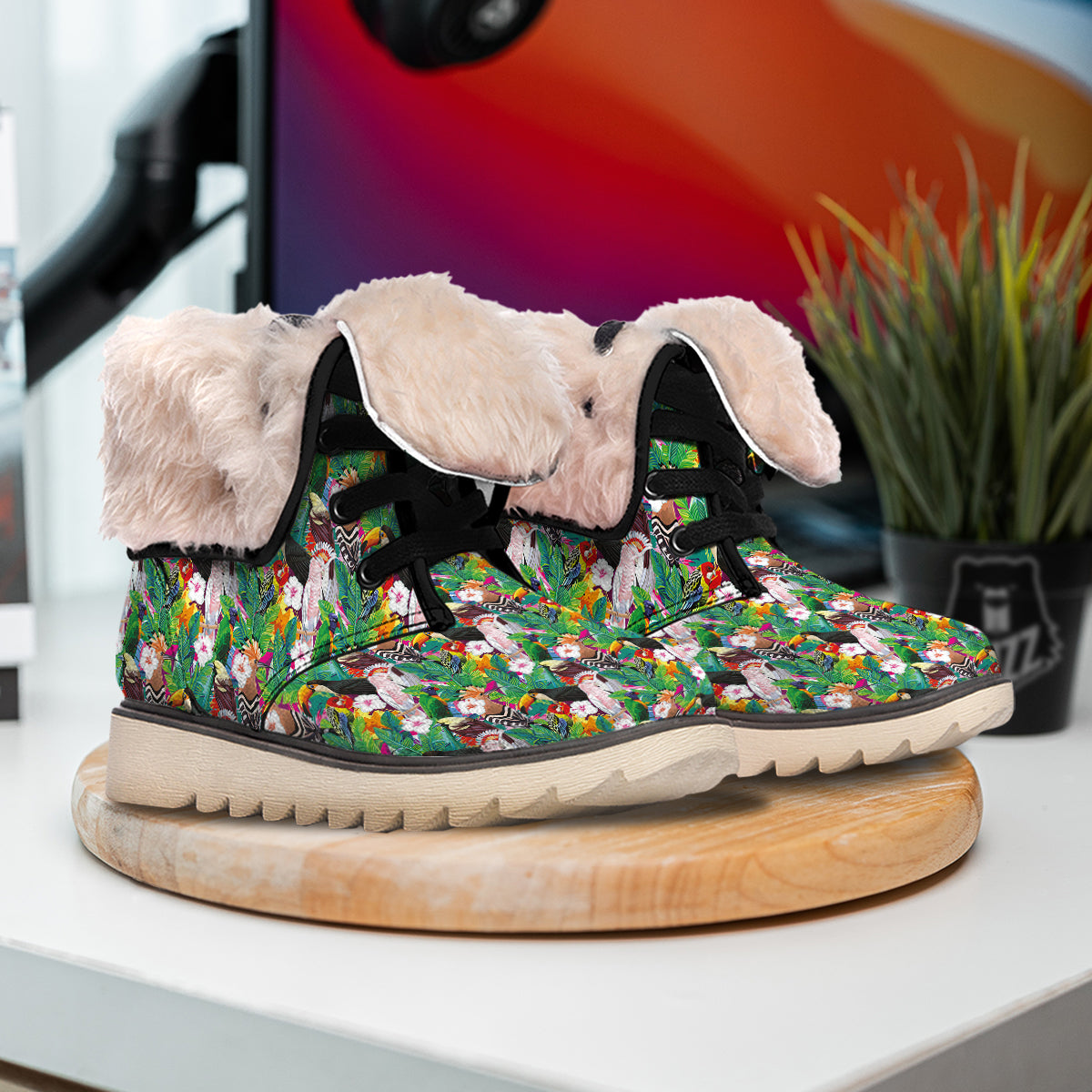 Palm Leaves And Bird Of Paradise Print Snow Boots-grizzshop