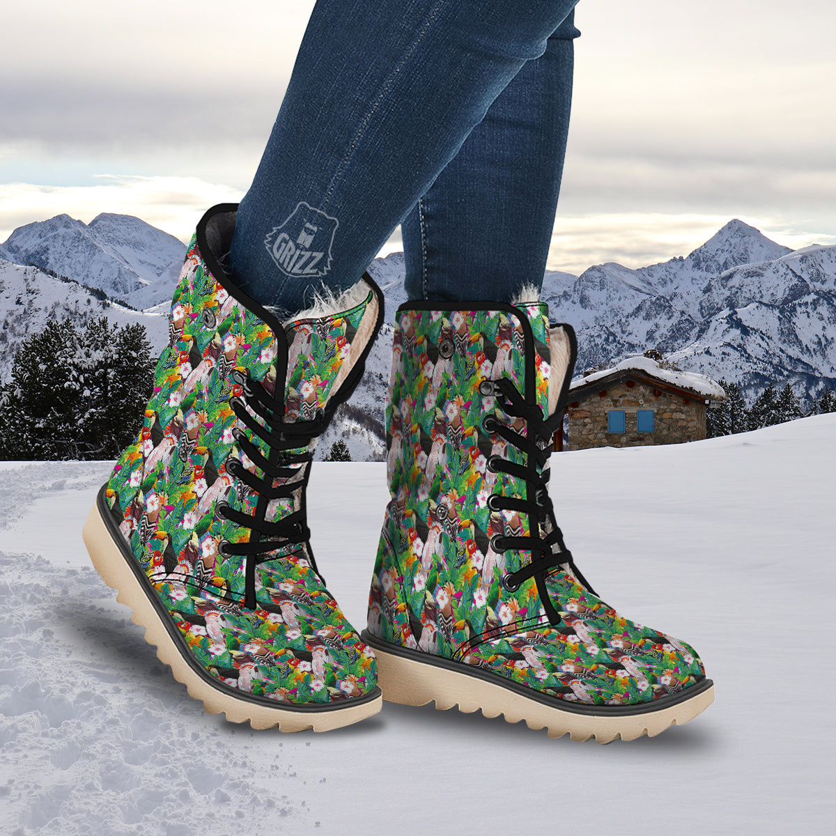 Palm Leaves And Bird Of Paradise Print Snow Boots-grizzshop