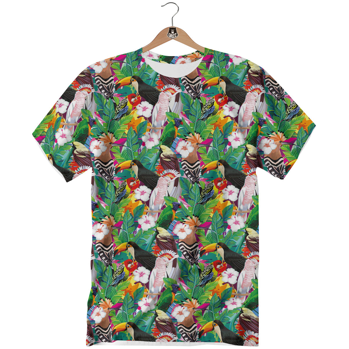 Palm Leaves And Bird Of Paradise Print T-Shirt-grizzshop
