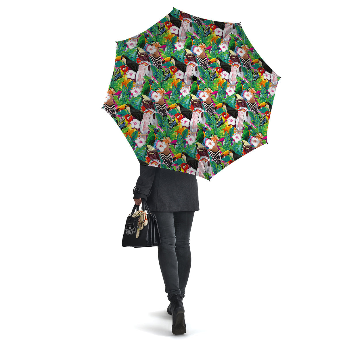 Palm Leaves And Bird Of Paradise Print Umbrella-grizzshop
