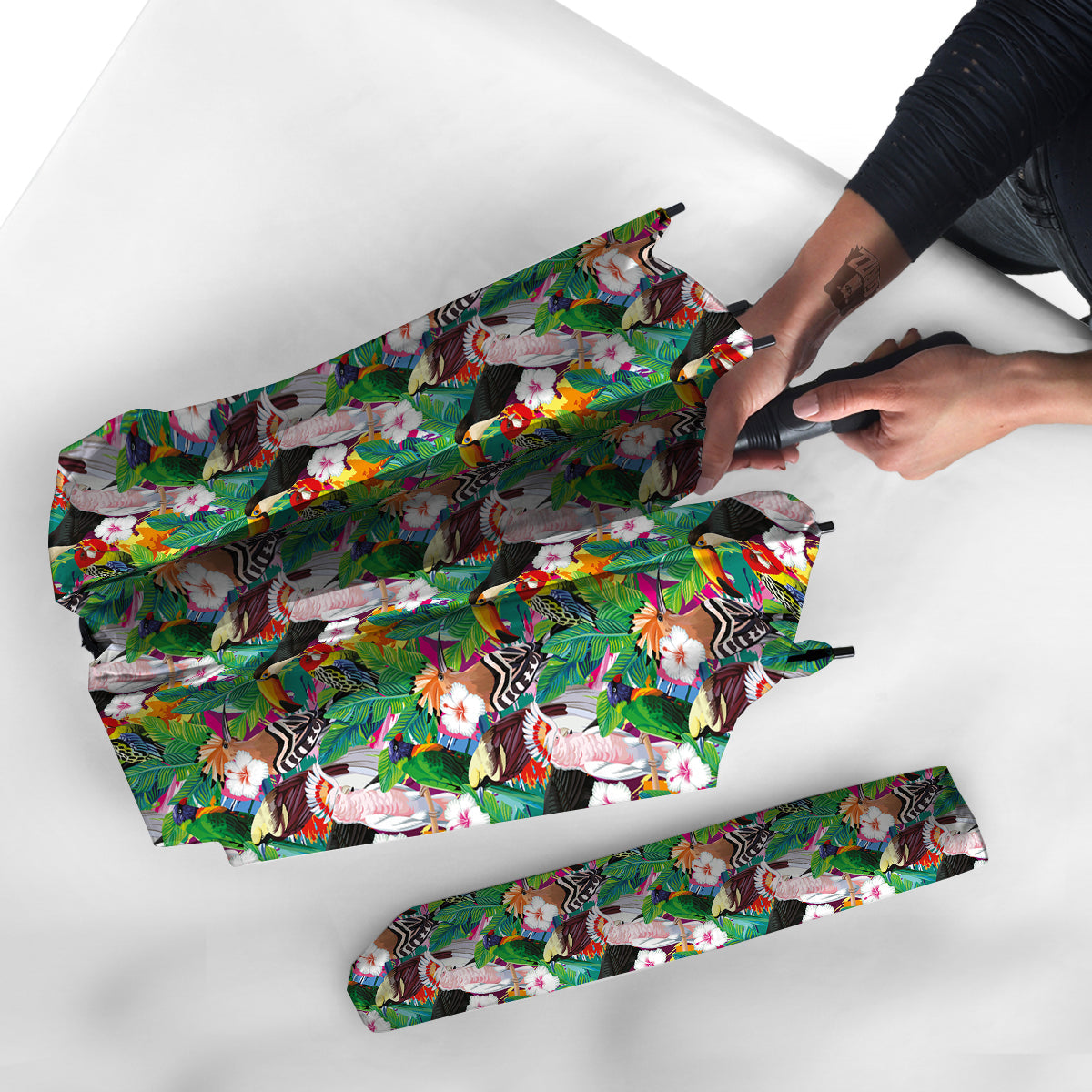 Palm Leaves And Bird Of Paradise Print Umbrella-grizzshop
