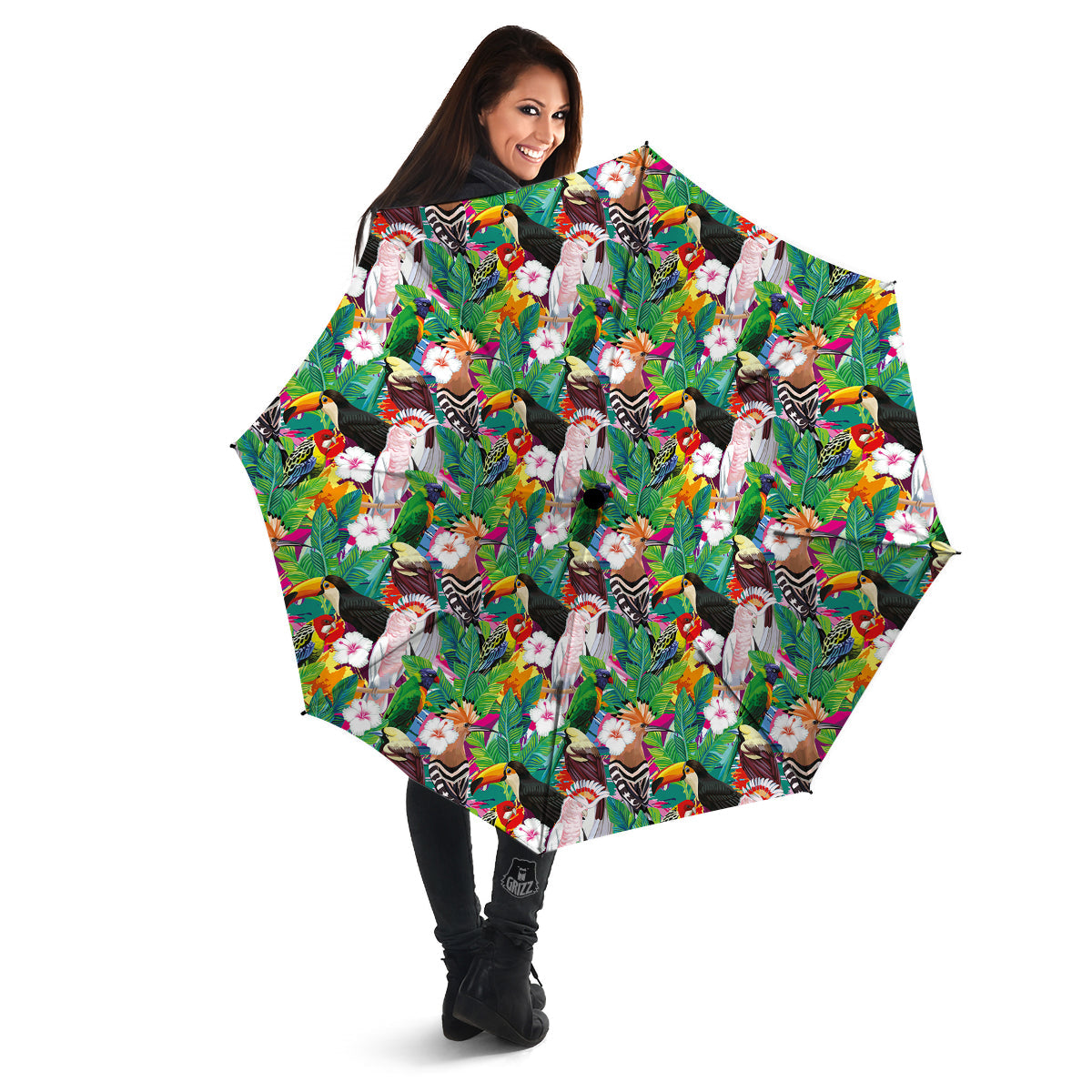 Palm Leaves And Bird Of Paradise Print Umbrella-grizzshop