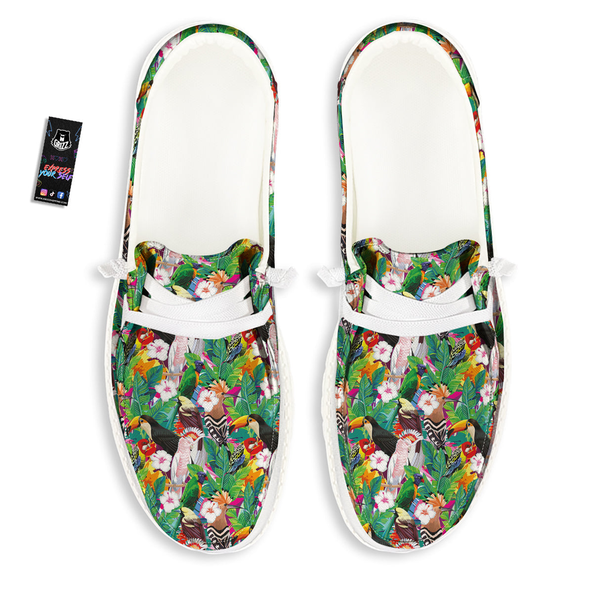 Palm Leaves And Bird Of Paradise Print White Loafers-grizzshop