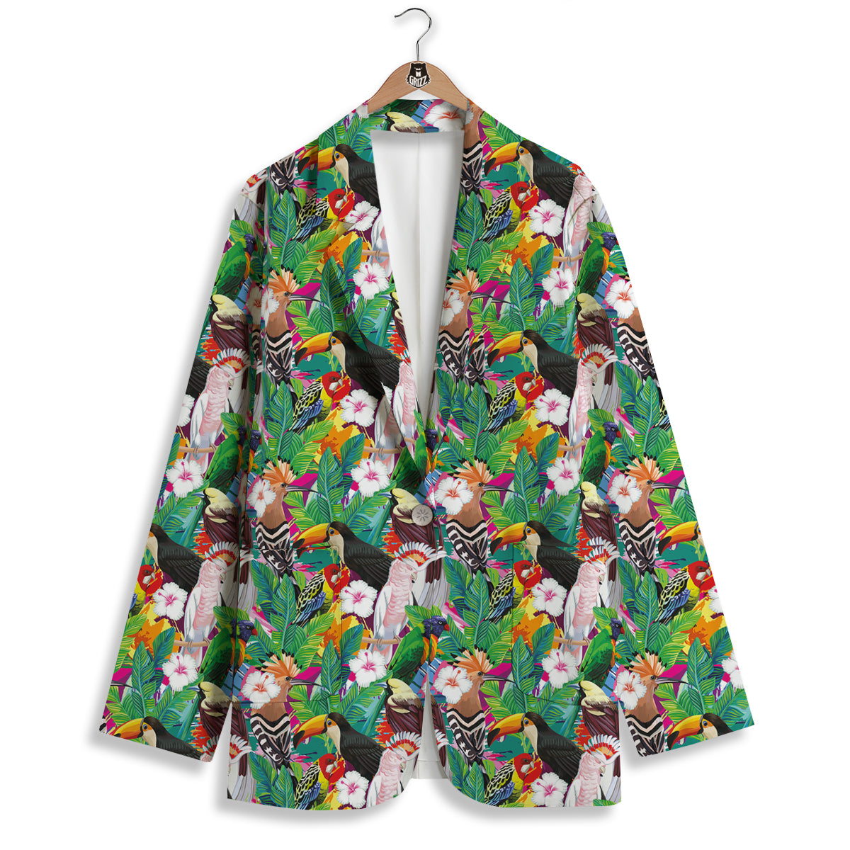 Palm Leaves And Bird Of Paradise Print Women's Blazer-grizzshop
