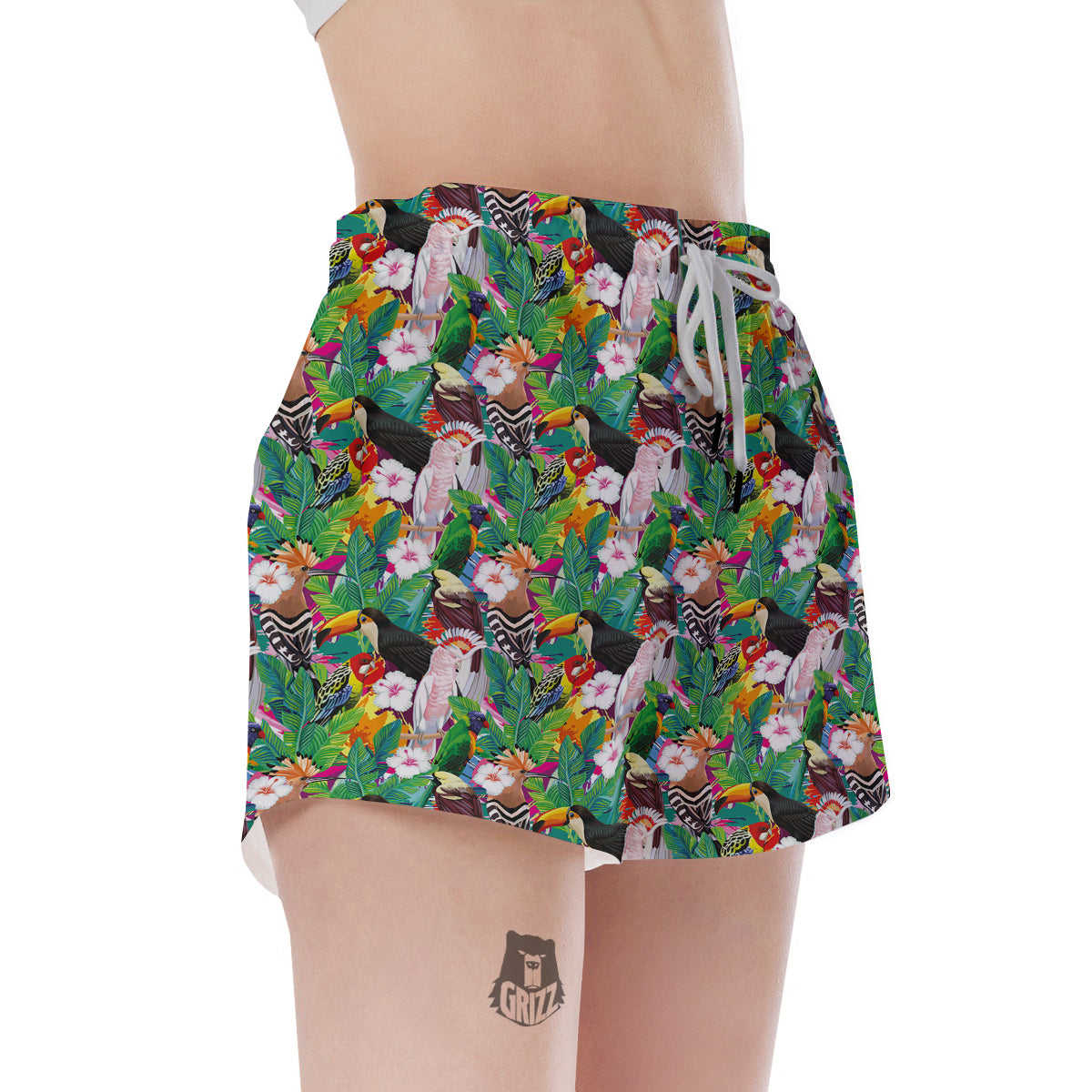 Palm Leaves And Bird Of Paradise Print Women's Shorts-grizzshop