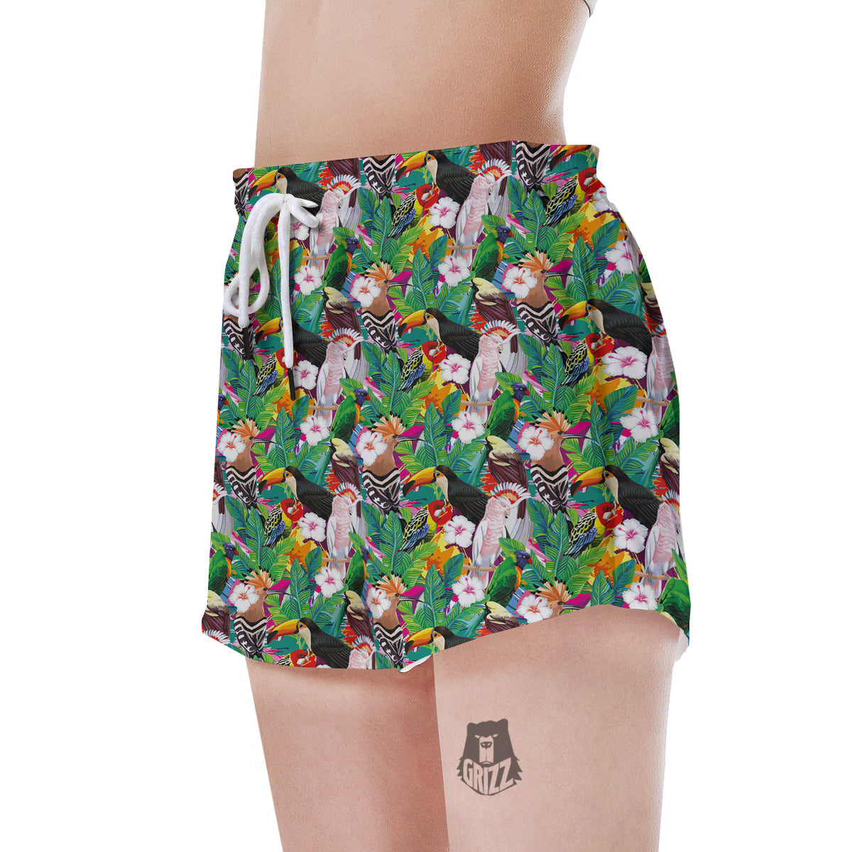 Palm Leaves And Bird Of Paradise Print Women's Shorts-grizzshop