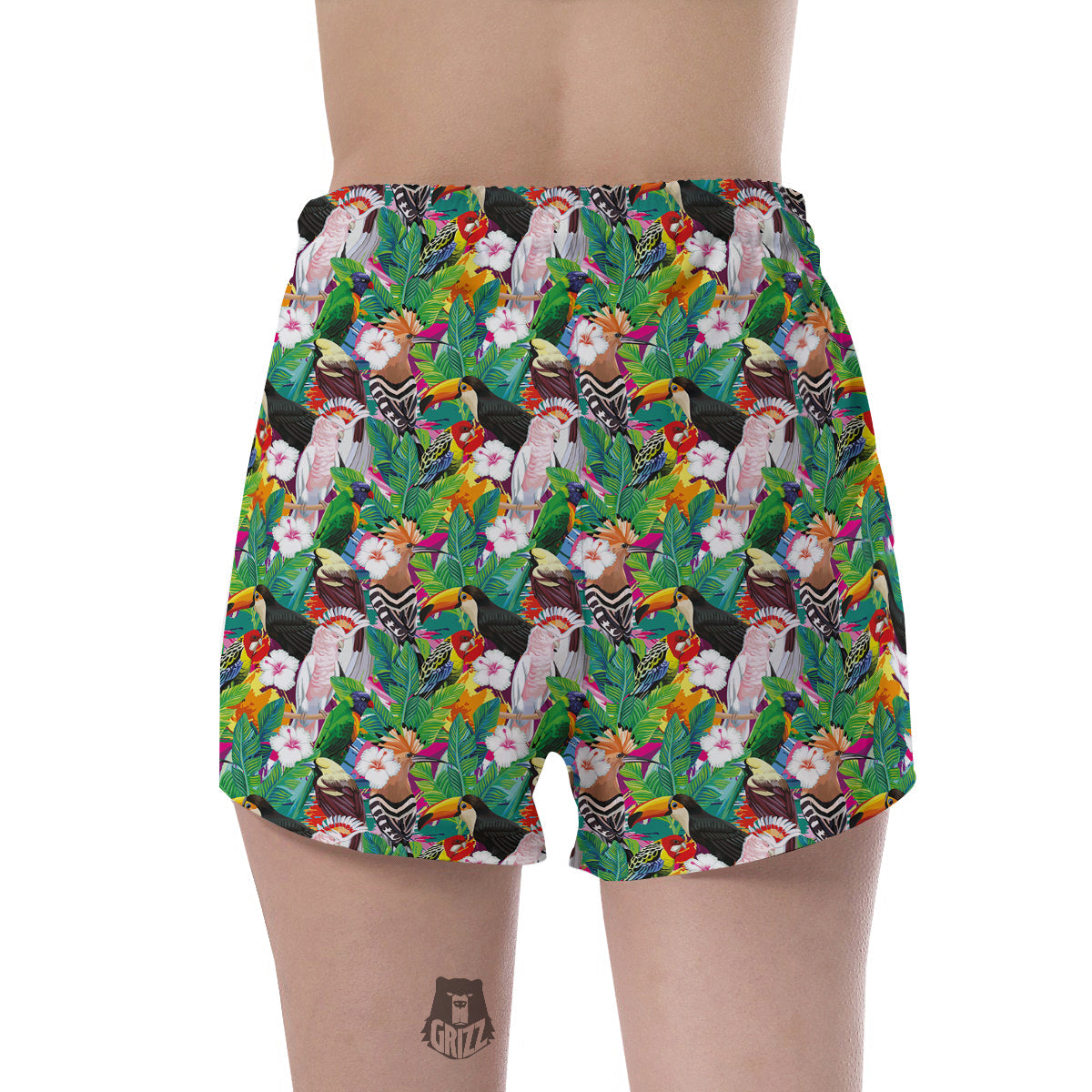 Palm Leaves And Bird Of Paradise Print Women's Shorts-grizzshop