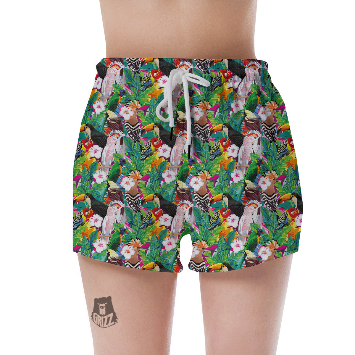Palm Leaves And Bird Of Paradise Print Women's Shorts-grizzshop