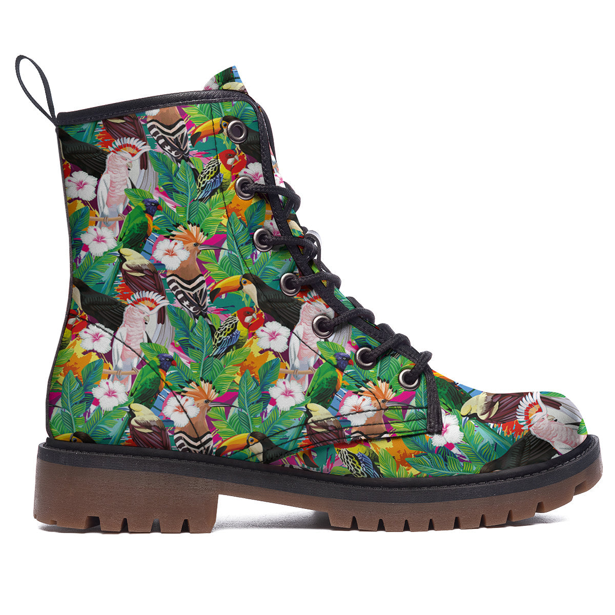 Palm Leaves And Bird Of Paradise Print Work Boots-grizzshop
