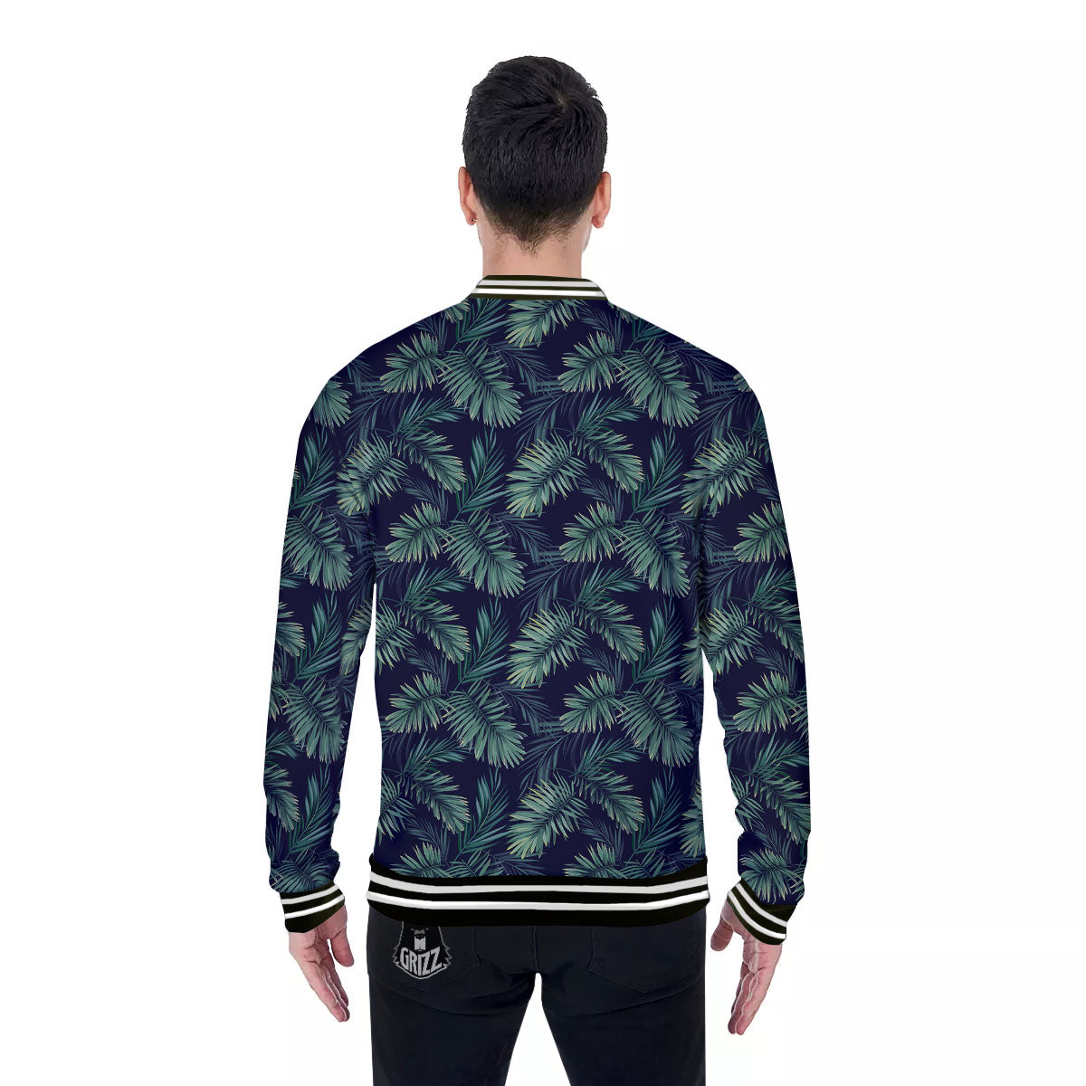 Palm Leaves Dark Tropical Print Pattern Baseball Jacket-grizzshop