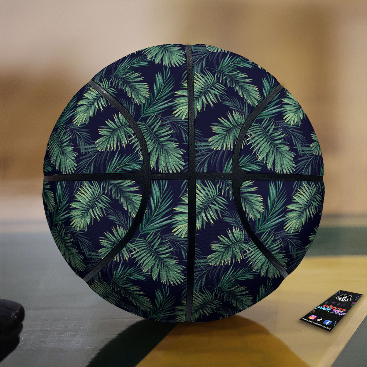 Palm Leaves Dark Tropical Print Pattern Basketball-grizzshop