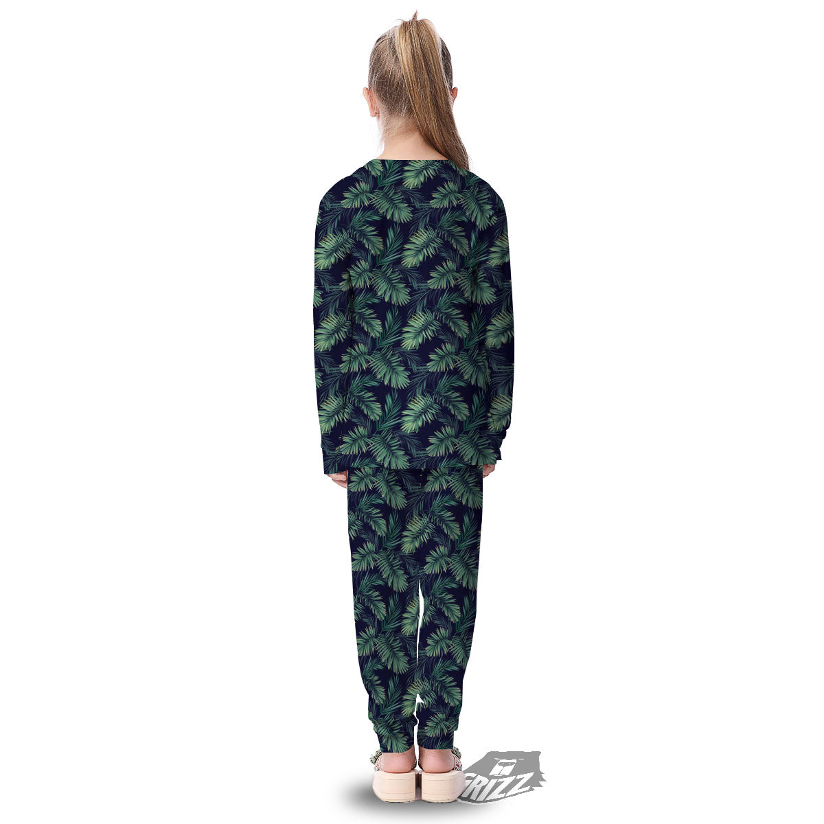 Palm Leaves Dark Tropical Print Pattern Kid's Pajamas-grizzshop