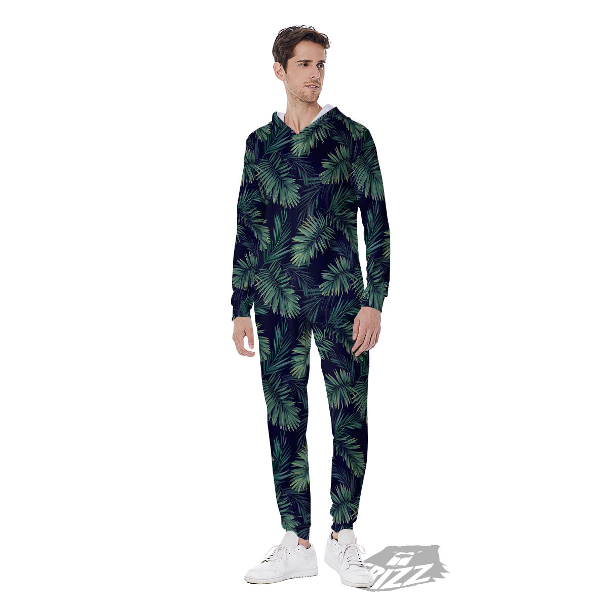 Palm Leaves Dark Tropical Print Pattern Men's Jumpsuit-grizzshop