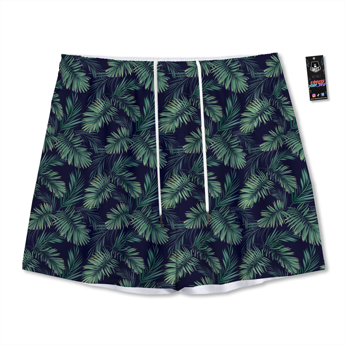 Palm Leaves Dark Tropical Print Pattern Mesh Shorts-grizzshop