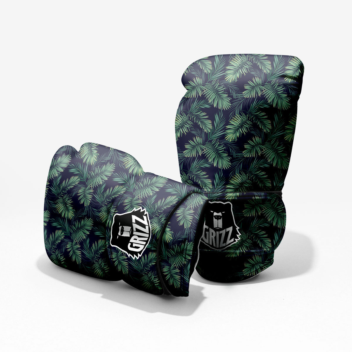Palm Leaves Dark Tropical Print Pattern Sparring Gloves-grizzshop